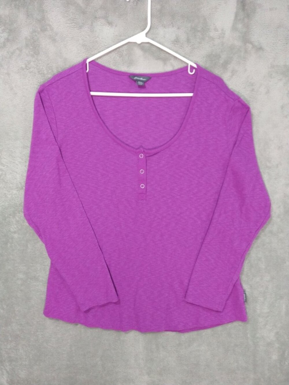Eddie Bauer Shirt Womens XL Purple Henley Waffle Knit Thermal Long Sleeve